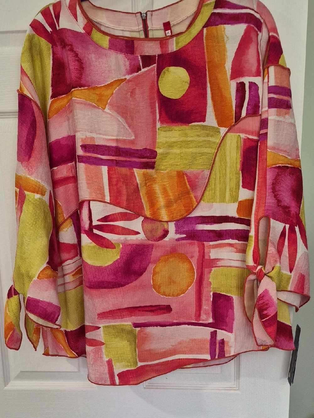 NWT IC COLLECTION Abstract Watercolor Blouse in Pink, Yellow & Orange Tunic XXL